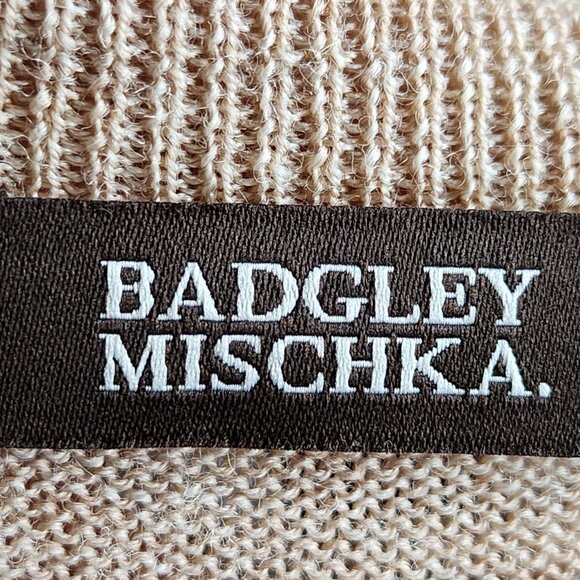 Badgley Mischka Beige 100% Merino Wool Mockneck Sweater - Picture 4 of 5